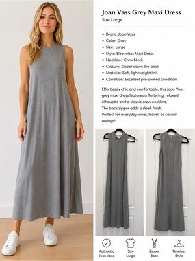 Joan Vass Grey Sleeveless Maxi Dress size large